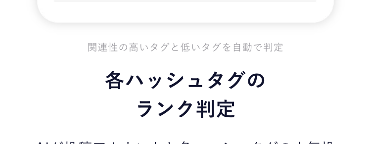 02
AIが上位表示されやすい最適なハッシュタグをレコメンド
自社分析
同業種との比較
全体のトレンド
もうハッシュタグで迷わない！